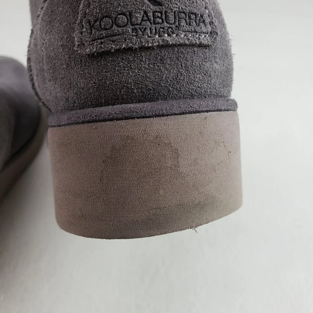Ugg Koolaburra Suede Ankle Boot Women 8 Gray Faux Fur Lined Lace Up Chukka Wedge